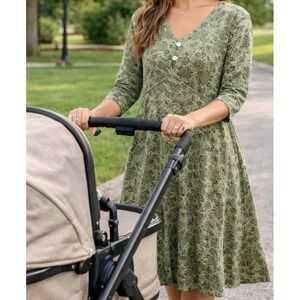 Motherwear Nursing Dress Sage Green 100% Cotton Maternity Pockets Sz L Cottage